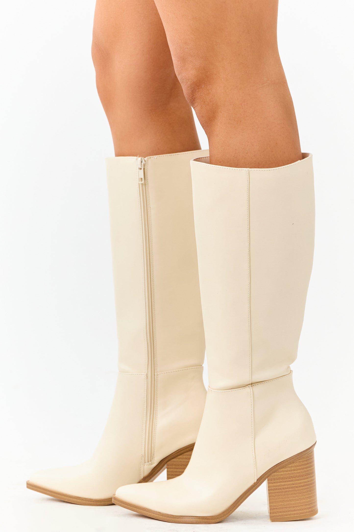 Almond Faux Leather Pointed Toe Tall Boots