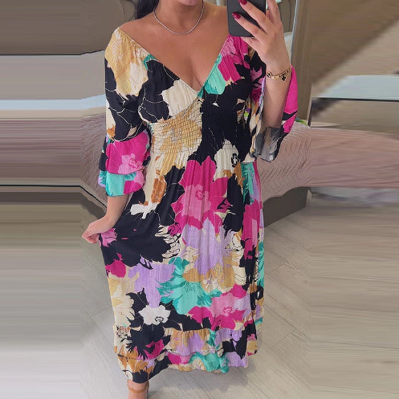 ๐ผ Duna floral dress with V-neck 2025 ๐ผ