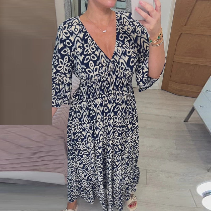 π Vintage floral dress with V-neck trend 2025 π