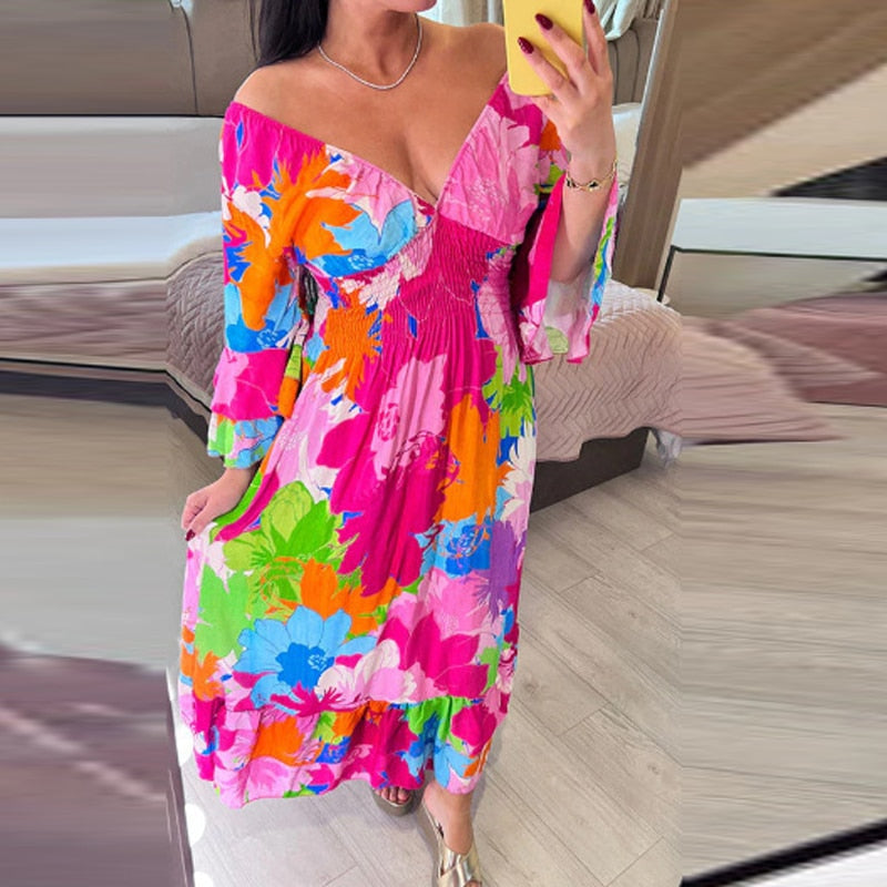 ๐ผ Duna floral dress with V-neck 2025 ๐ผ