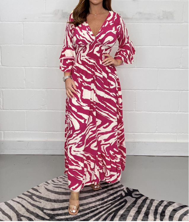 π Vintage Boho loose casual dress with V-neckline and high waist π