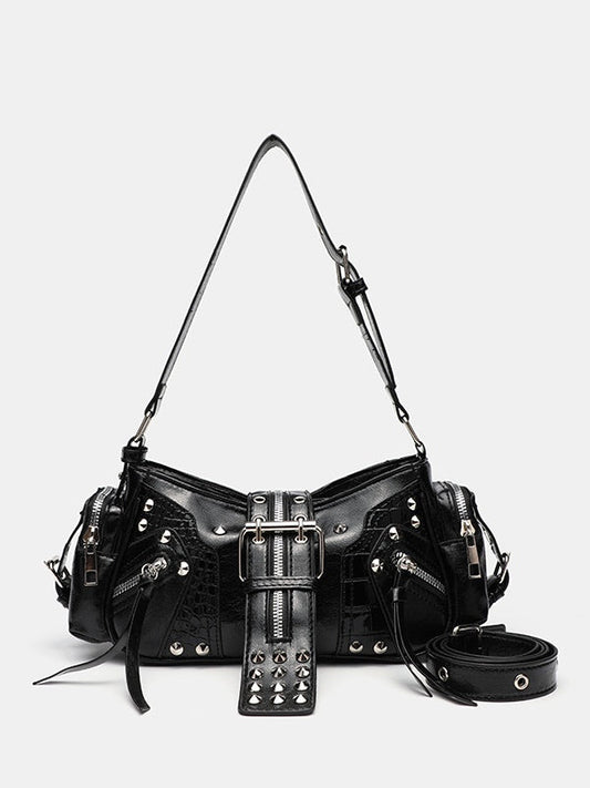 Rivet one-shoulder commuter crossbody motorcycle bag