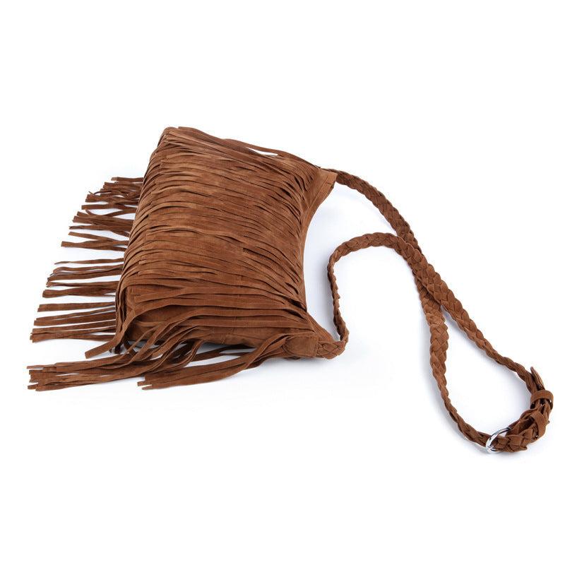 Frosted tassel women's crossbody shoulder bag