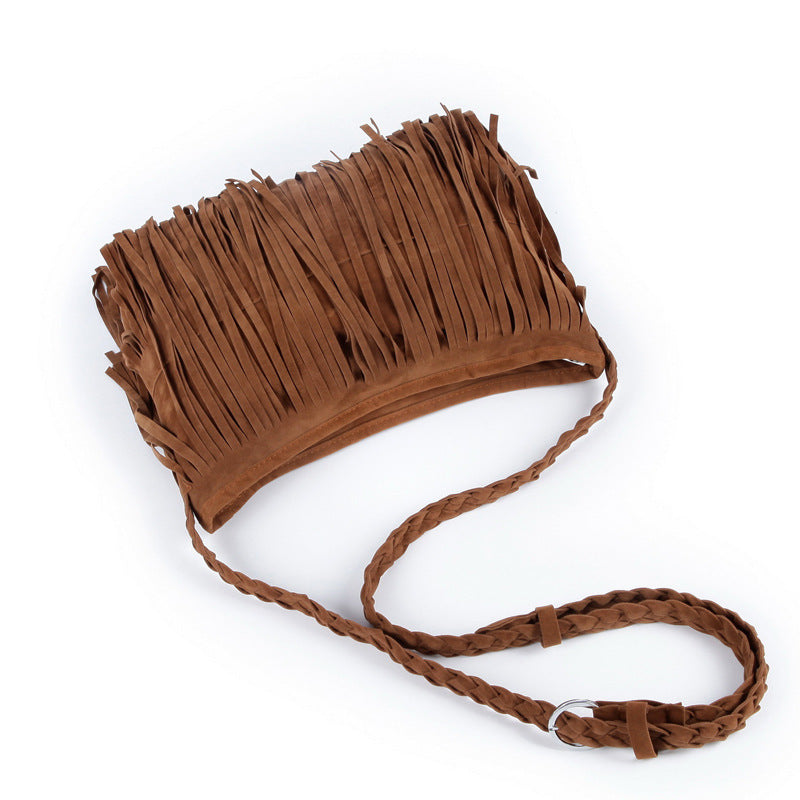 Frosted tassel women's crossbody shoulder bag