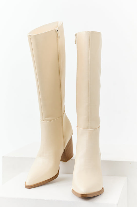 Almond Faux Leather Pointed Toe Tall Boots