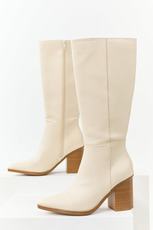 Almond Faux Leather Pointed Toe Tall Boots