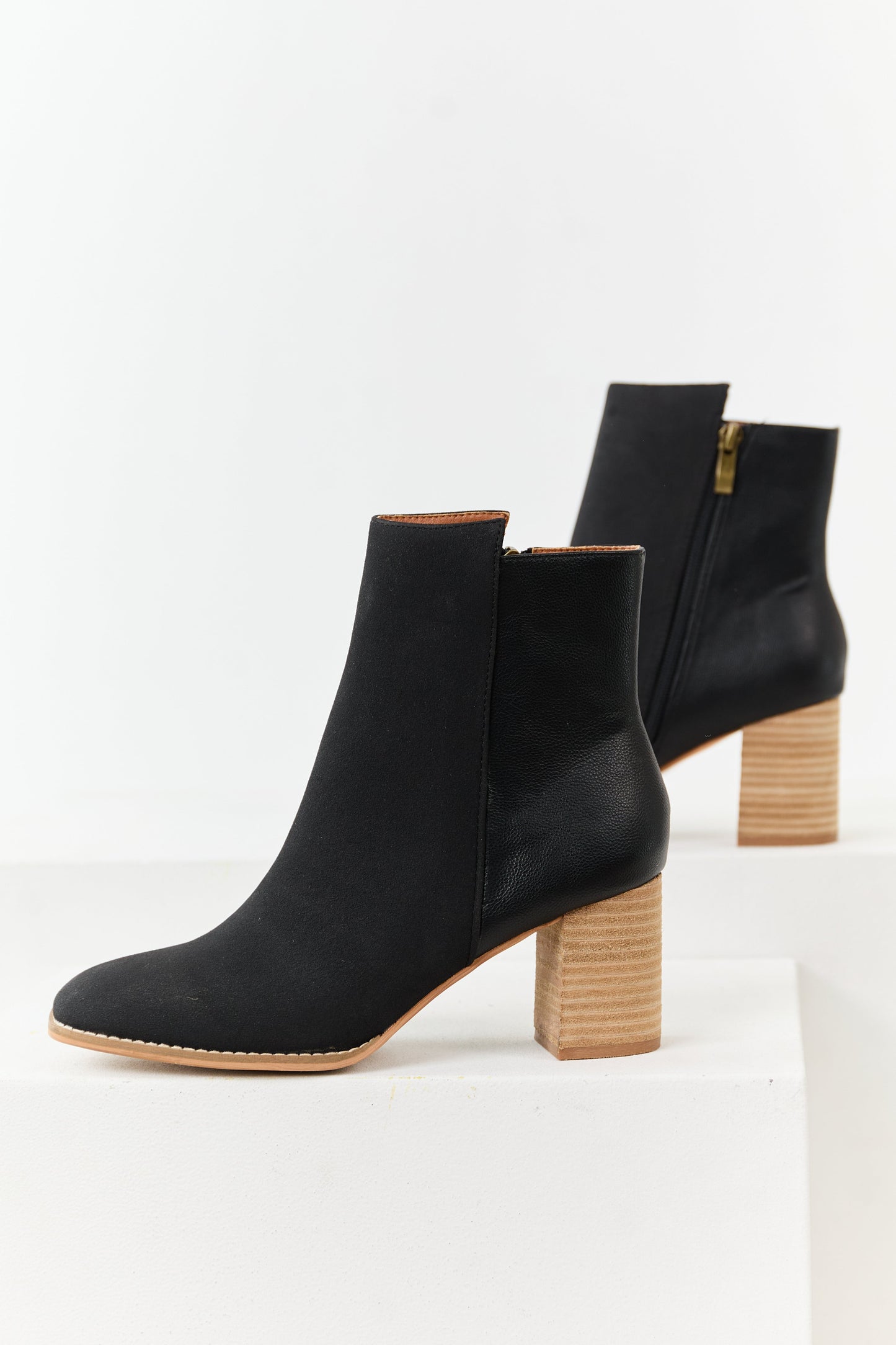 Black Faux Leather Contrast Heeled Booties