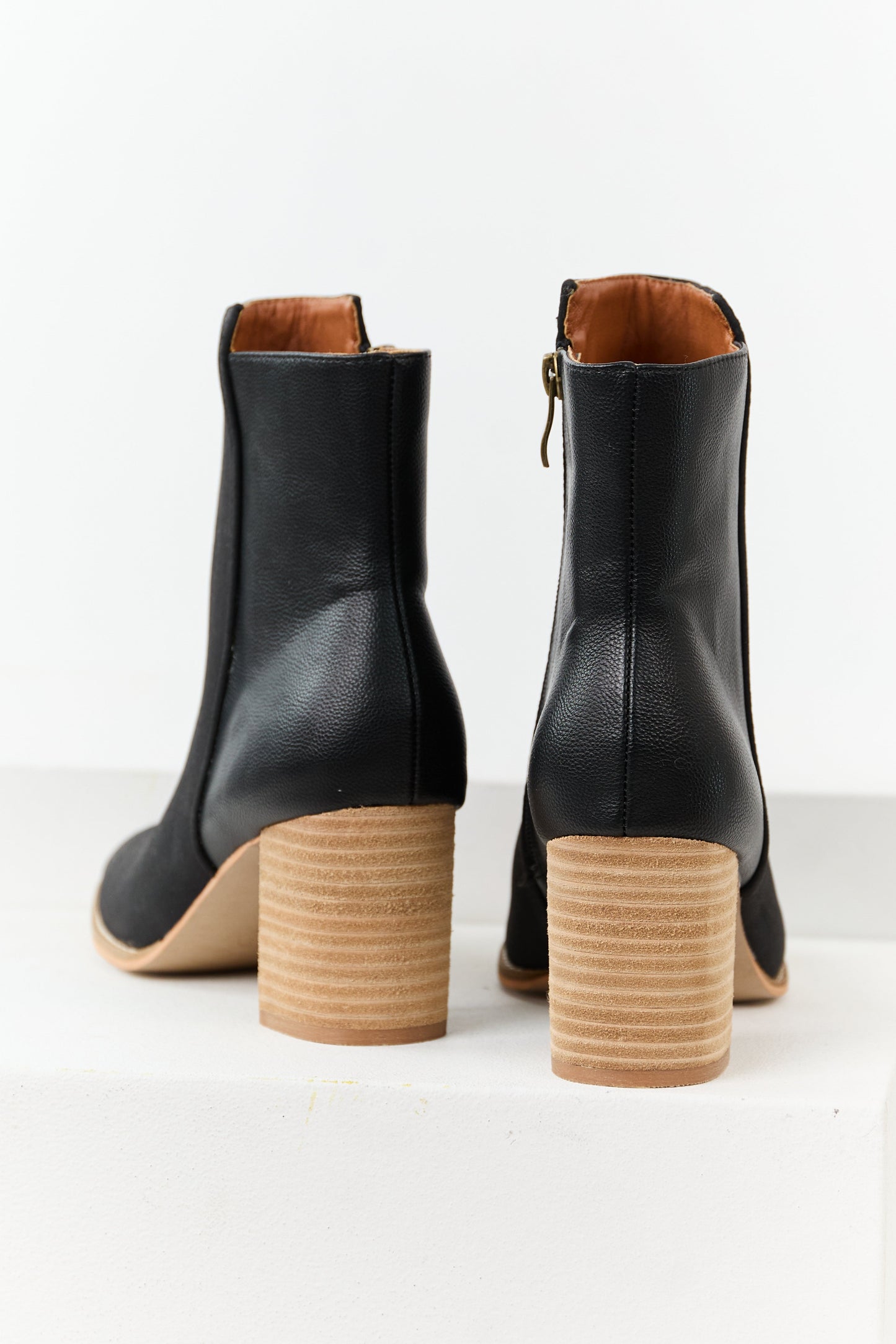 Black Faux Leather Contrast Heeled Booties