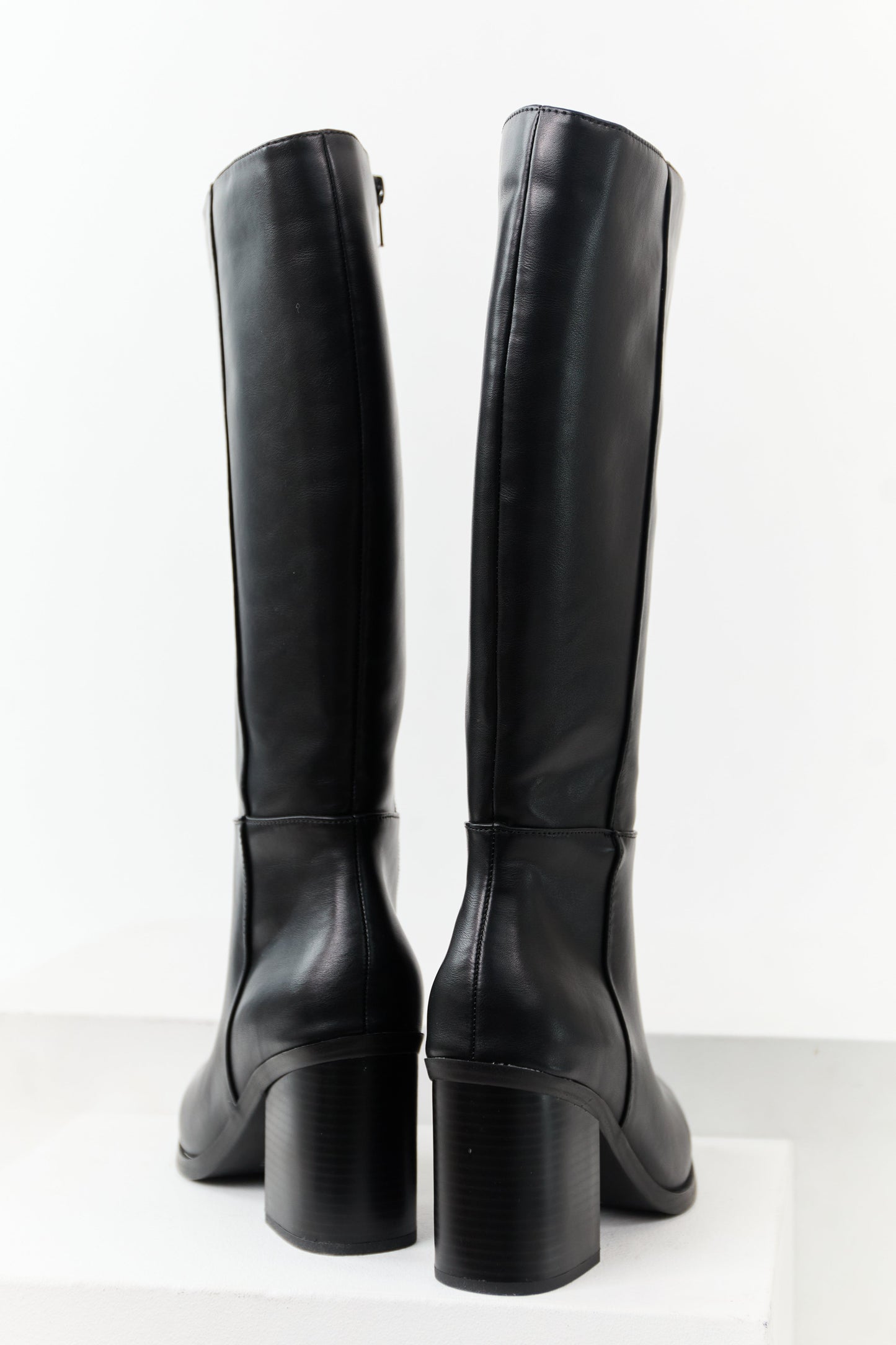 Black Faux Leather Pointed Toe Tall Boots