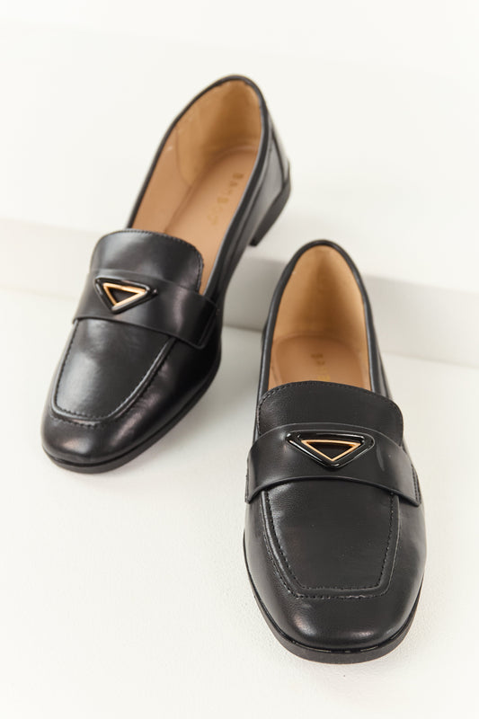 Black Faux Leather Slip On Penny Loafers