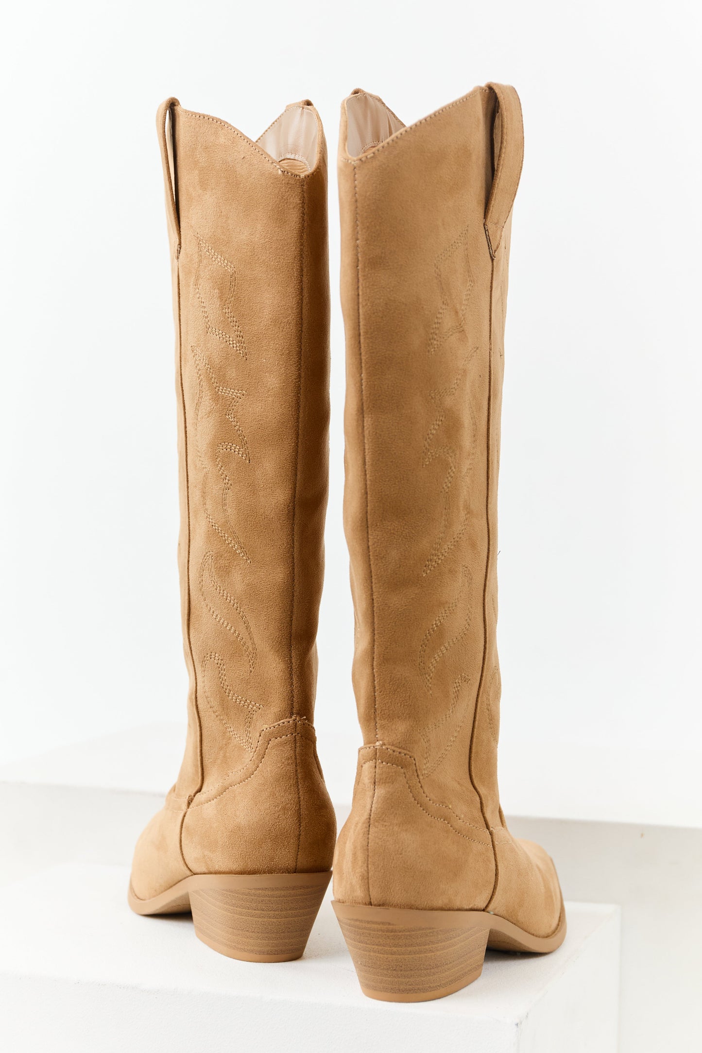 Camel Faux Suede Western Embroidered Tall Boots