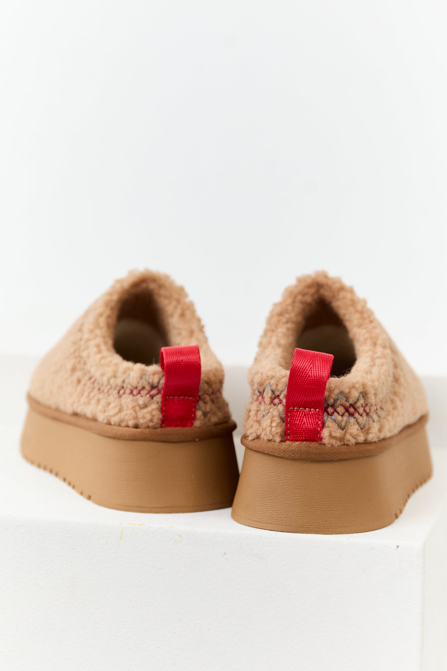 Camel Sherpa Platform Slippers