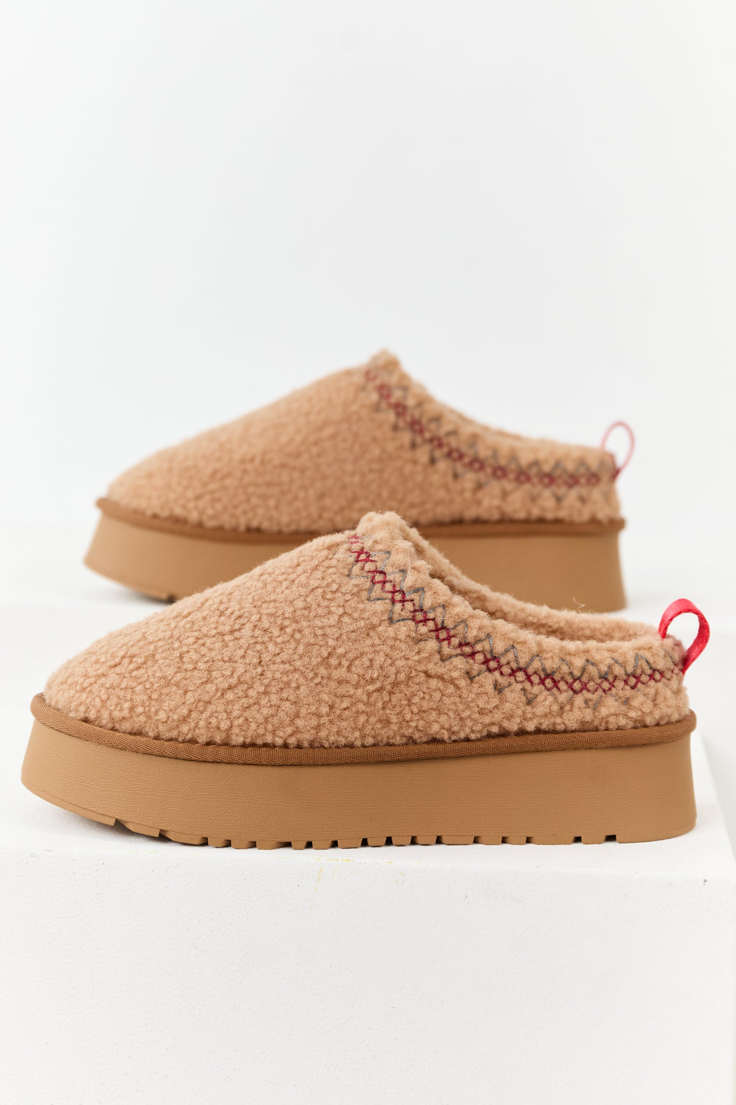 Camel Sherpa Platform Slippers