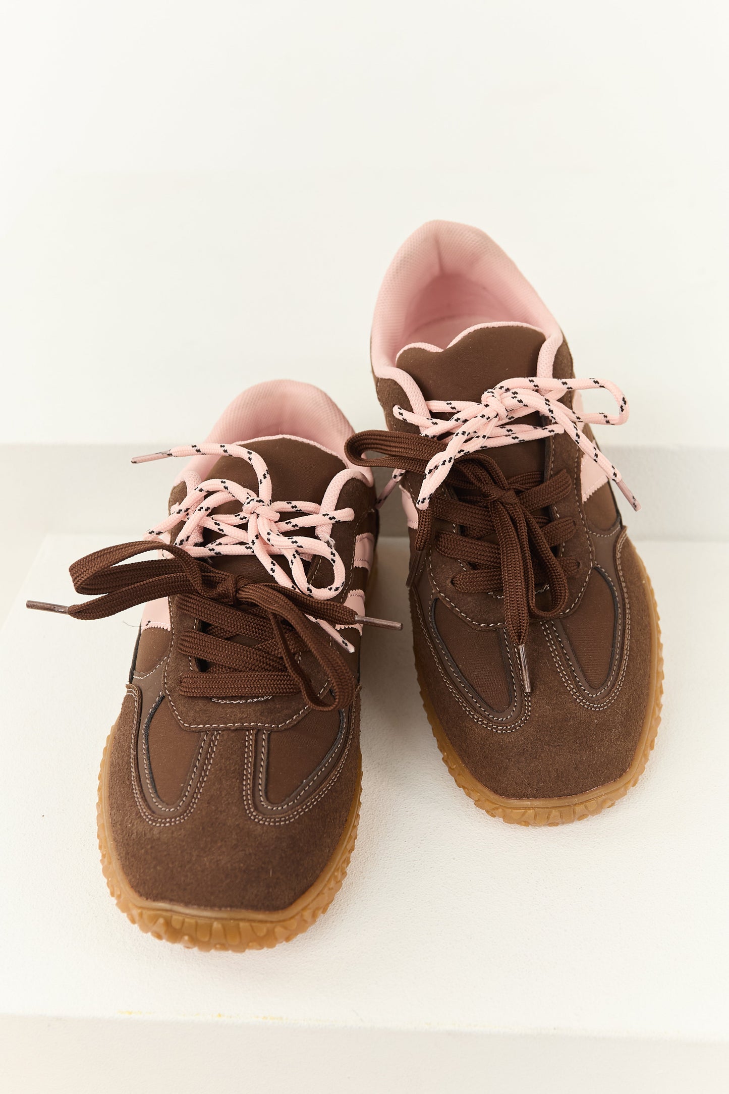 Cocoa Striped Double Lace Up Low Top Sneakers