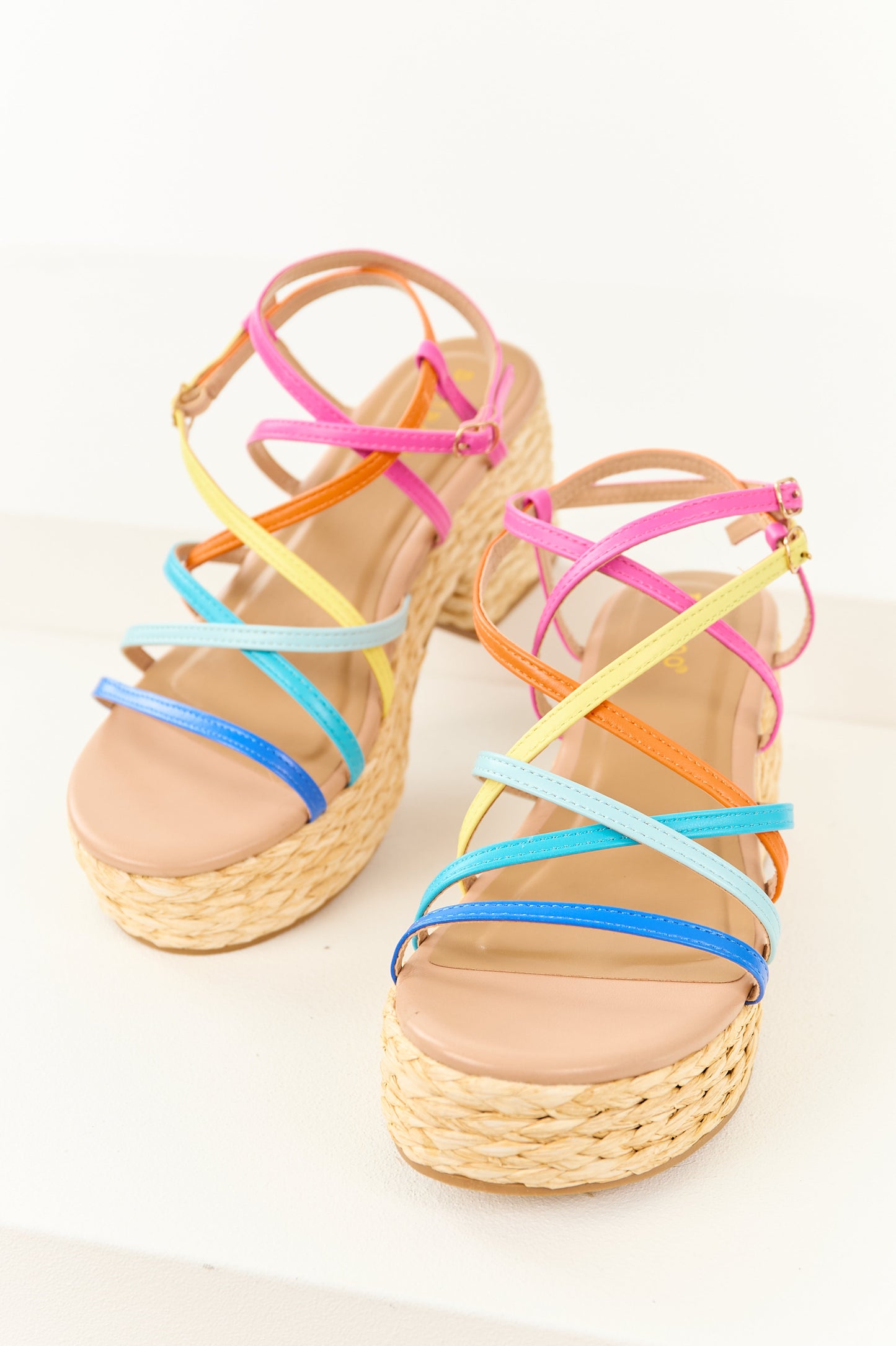 Colorful Strappy Espadrille Raffia Platform Heels