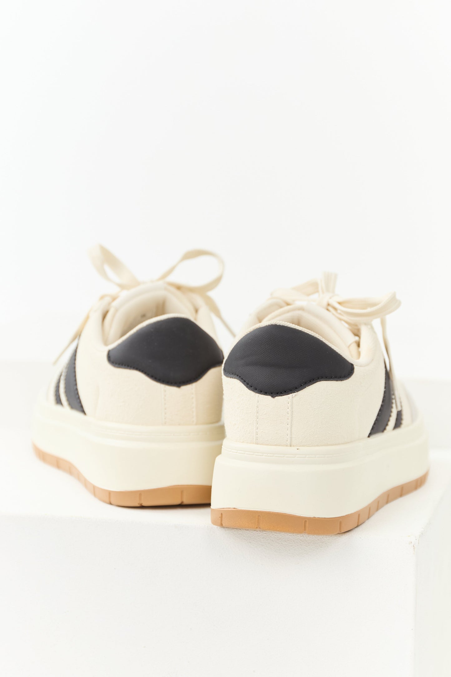 Cream and Black Lace Up Platform Sneakers