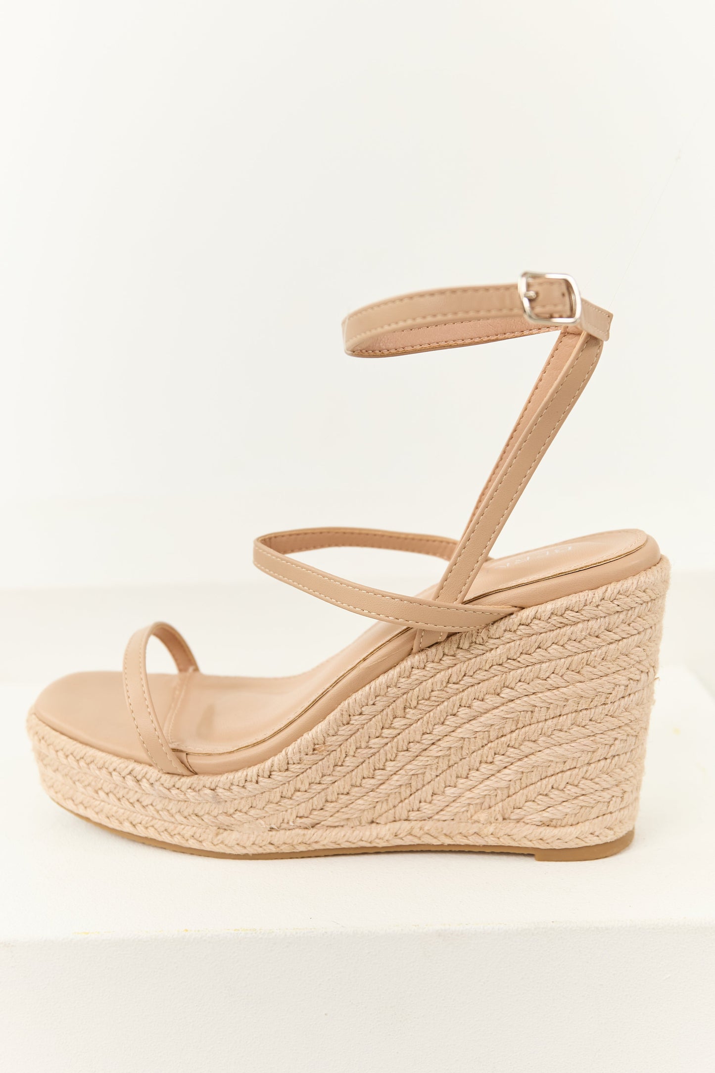 Desert Sand Faux Leather Strappy Espadrille Wedges