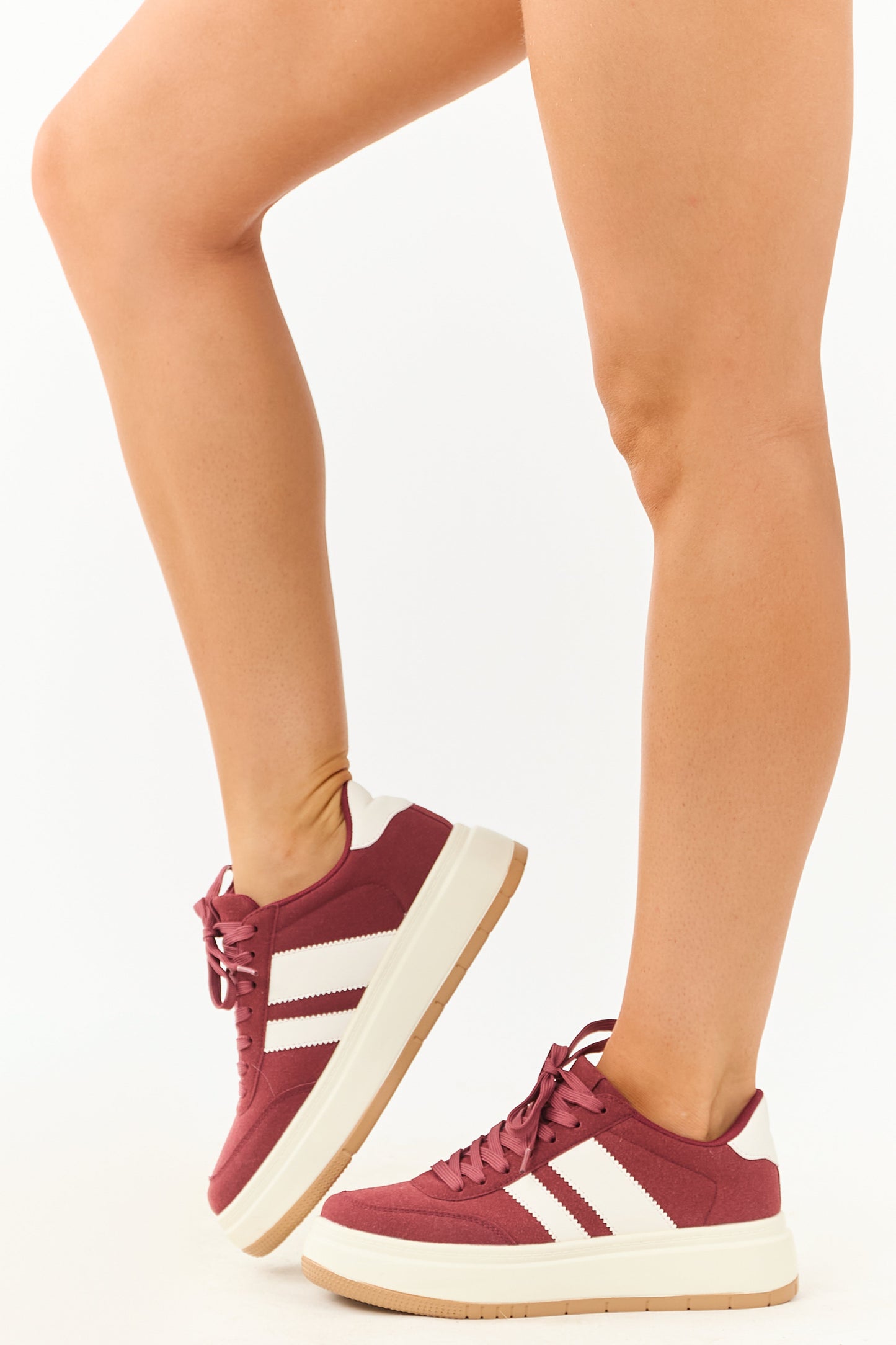 Maroon and Off White Lace Up Platform Sneakers
