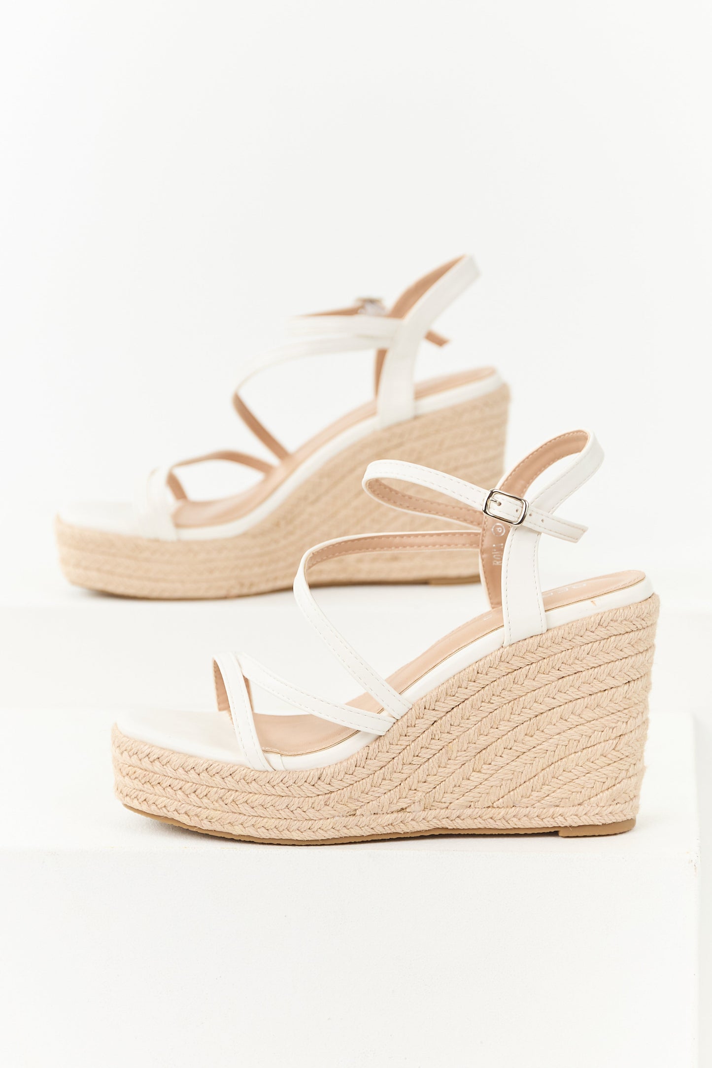 Off White Strappy Open Toed Espadrille Wedges