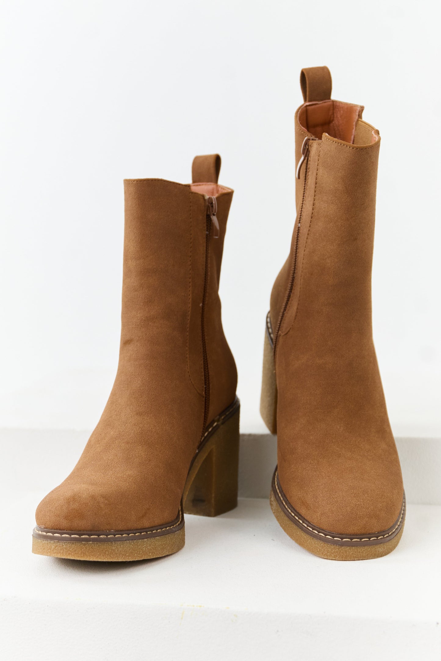 Spice Faux Suede Round Toe Block Heel Short Boots