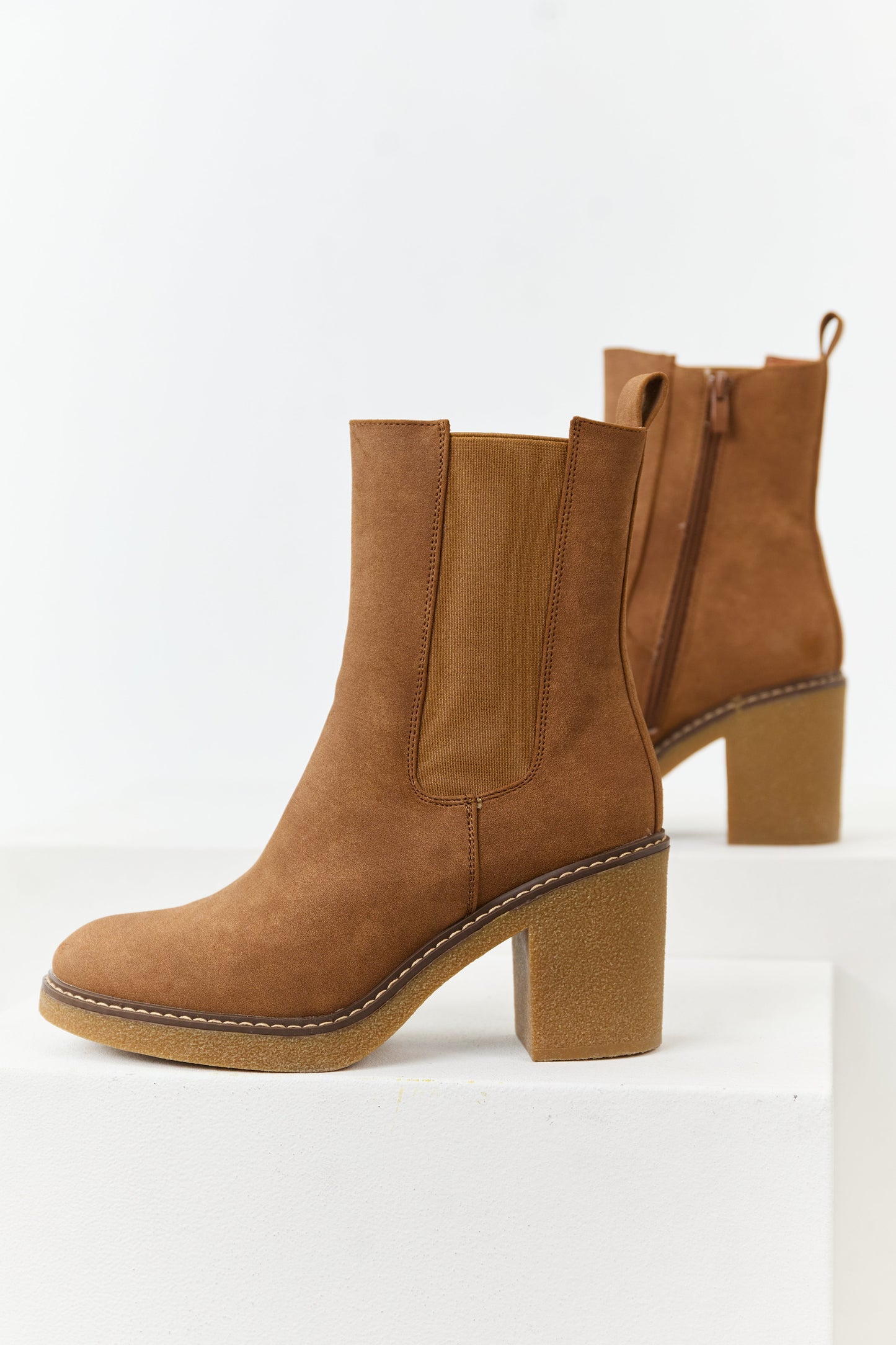 Spice Faux Suede Round Toe Block Heel Short Boots