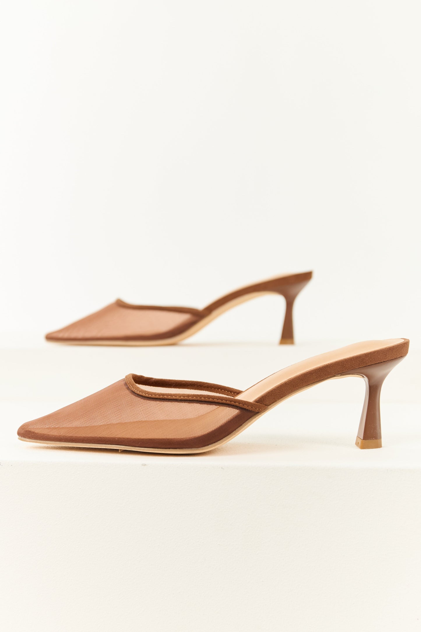 Spice Mesh Pointed Toe Faux Suede Trim Kitten Heels