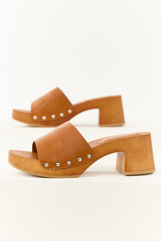 Spice Stud Detail Platform Open Toed Block Heels