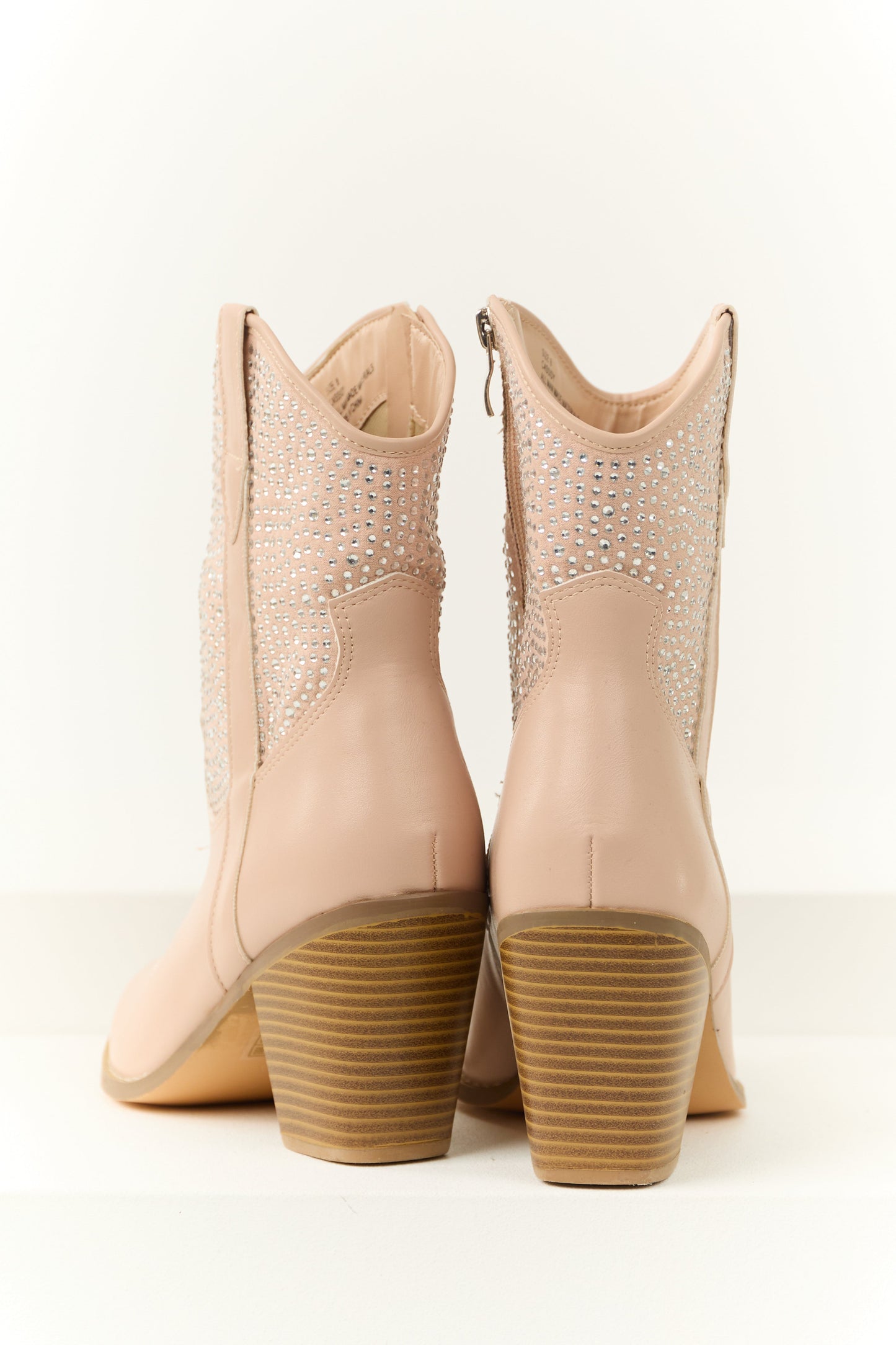 Pale Blush Rhinestone Embellished Western Booties