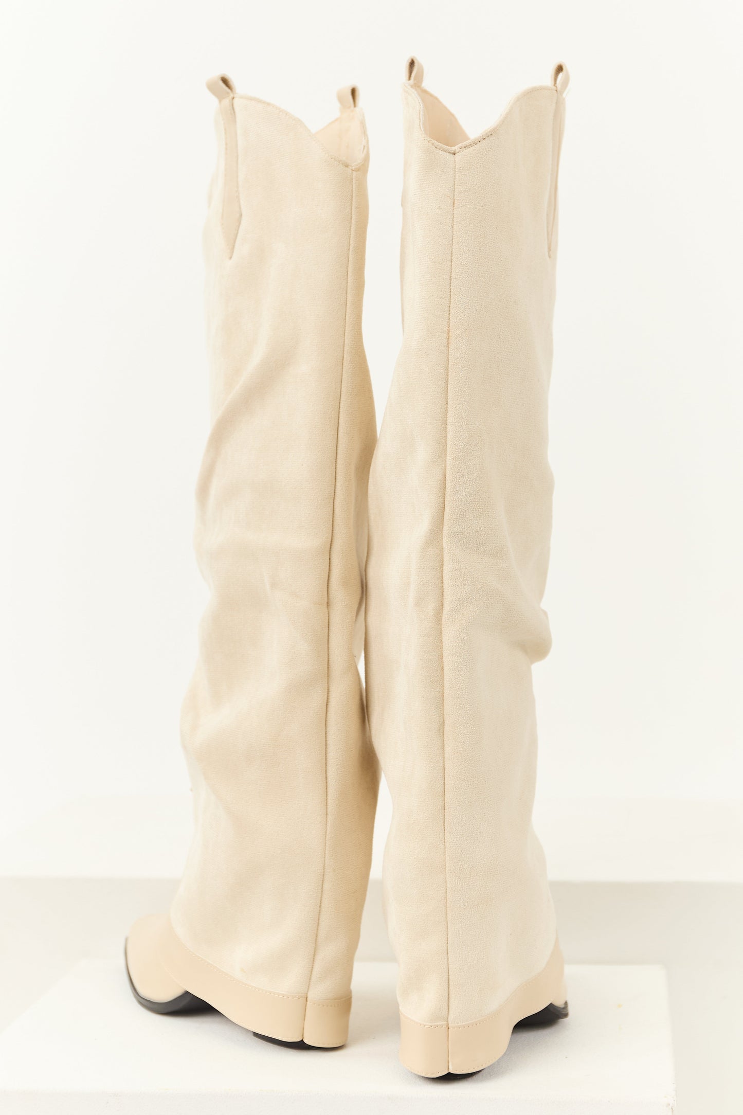 Vanilla Faux Suede Overlay Knee High Cowboy Boots