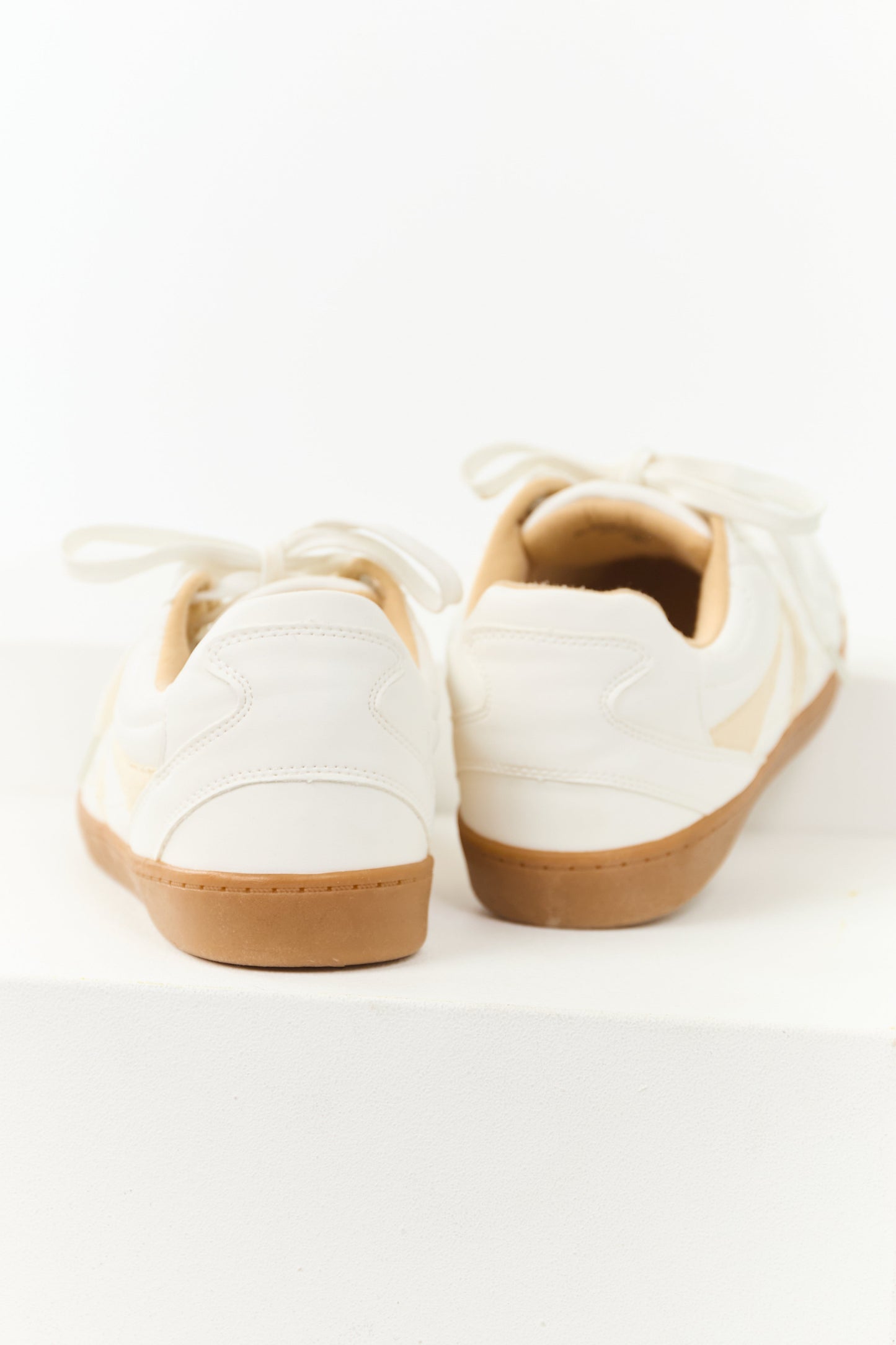 White Faux Leather Lace Up Low Top Sneakers