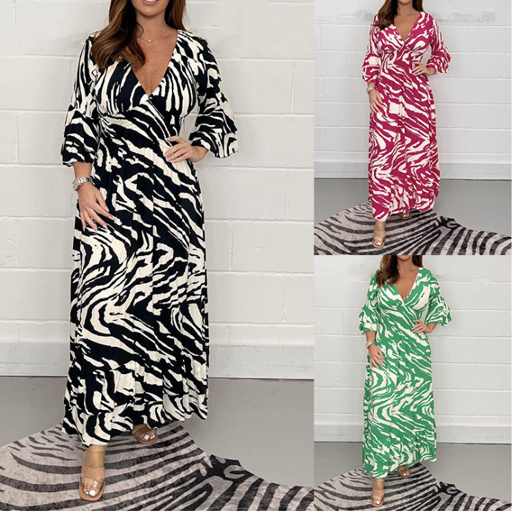 💖 Vintage Boho loose casual dress with V-neckline and high waist 💖